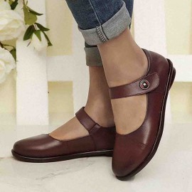 Women Comfy Round Toe Soft Leather Hook Loop Flats