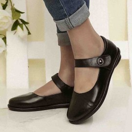 Women Comfy Round Toe Soft Leather Hook Loop Flats