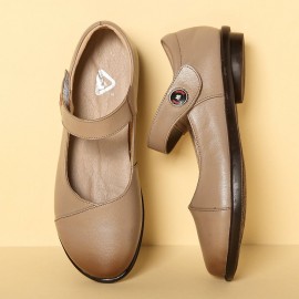 Women Comfy Round Toe Soft Leather Hook Loop Flats