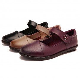 Women Comfy Round Toe Soft Leather Hook Loop Flats