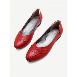Women Office Leaf Leather Slip On Flats