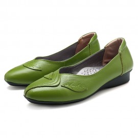 Women Office Leaf Leather Slip On Flats