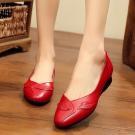 Women Office Leaf Leather Slip On Flats