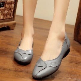 Women Office Leaf Leather Slip On Flats