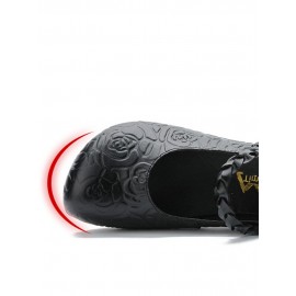 Women Retro Ethnic Soft Comfy Genuine Leather Handmade Woven Hook & Loop Mary Jane Printed Flats