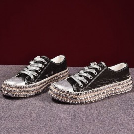 Plus Size Fashion Canvas Rivet Decoration Slip Resistant Flat Causal Shoes