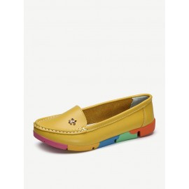 Rainbow Multi-Color Metal Flat Leather Soft Slip On Loafers