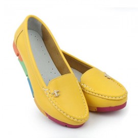 Rainbow Multi-Color Metal Flat Leather Soft Slip On Loafers