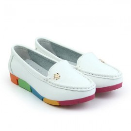 Rainbow Multi-Color Metal Flat Leather Soft Slip On Loafers