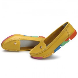 Rainbow Multi-Color Metal Flat Leather Soft Slip On Loafers