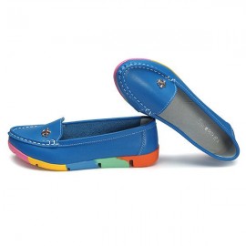 Rainbow Multi-Color Metal Flat Leather Soft Slip On Loafers