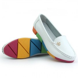 Rainbow Multi-Color Metal Flat Leather Soft Slip On Loafers