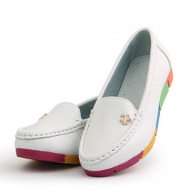 Rainbow Multi-Color Metal Flat Leather Soft Slip On Loafers