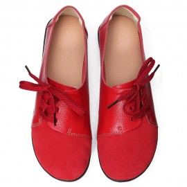 Large Size Women Casual Soft Lightweight Splicing Leather Lace Up Flats Loafers