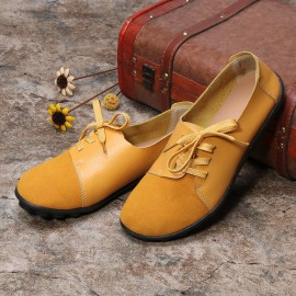 Large Size Women Casual Soft Lightweight Splicing Leather Lace Up Flats Loafers