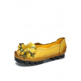 Genuine Leather Handmade Flower Loafers Soft Flat Casual Shoes