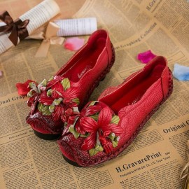 Genuine Leather Handmade Flower Loafers Soft Flat Casual Shoes