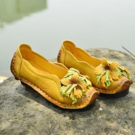 Genuine Leather Handmade Flower Loafers Soft Flat Casual Shoes