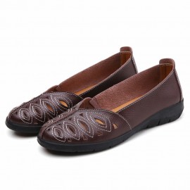 Women Stitching Hollow Comfy Breathable Slip Resistant Casual Slip On Loafers
