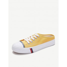 Women Canvas Slip Resistant Half Drag Flat Slip On Casual Shoes