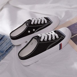 Women Canvas Slip Resistant Half Drag Flat Slip On Casual Shoes