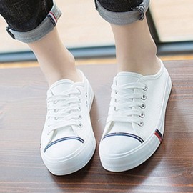 Women Canvas Slip Resistant Half Drag Flat Slip On Casual Shoes