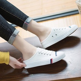 Women Canvas Slip Resistant Half Drag Flat Slip On Casual Shoes