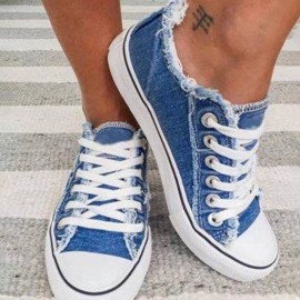 Women Casual Canvas Comfy Lace Up Flat Shoes