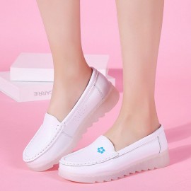 Women Soft Folower White Non-slip Wedges Loafers