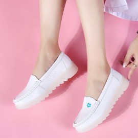Women Soft Folower White Non-slip Wedges Loafers