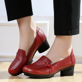 Women Folkways Comfy Leather Round Toe Slip On Pumps