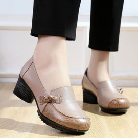 Women Folkways Comfy Leather Round Toe Slip On Pumps