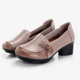 Women Folkways Comfy Leather Round Toe Slip On Pumps