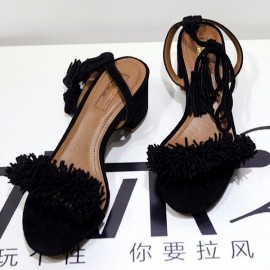 Tassel Vintage Retro Chic Lace Up Peep Toe Square Heel Sandals