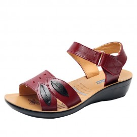 Women Comfy Leather Hollow Hook Loop Wedges Sandals