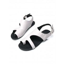 Plus Size Women Casual Clip Toe Hollow Black Buckle Flat Sandals
