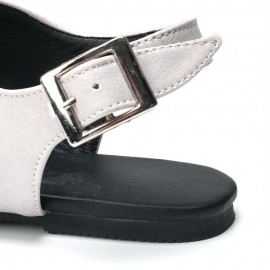 Plus Size Women Casual Clip Toe Hollow Black Buckle Flat Sandals