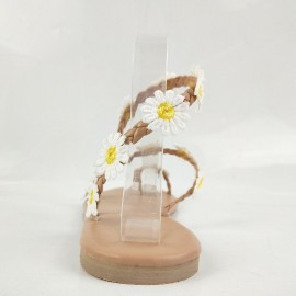 Women Braided Strap Flowers Decor Comfy Clip Toe Beach Sandals