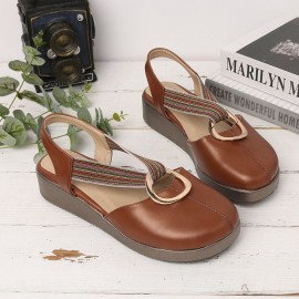 Large Size Women Casual Closed Toe Elastic Band Flat Sandals