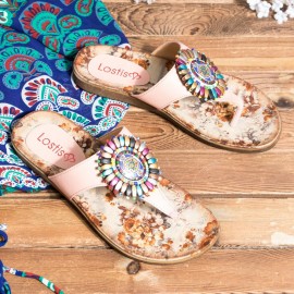 Beaded Flip Flops Flower Printing  Clip Toe Beach Sandals