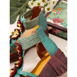 Leather Cozy Bohemia Floral Open Toe Back Zip Platform Sandals