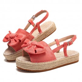Plus Size Women Butterfly Knot Peep Toe Woven Platform Buckle Sandals