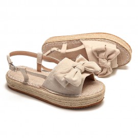 Plus Size Women Butterfly Knot Peep Toe Woven Platform Buckle Sandals