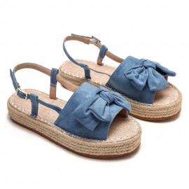 Plus Size Women Butterfly Knot Peep Toe Woven Platform Buckle Sandals