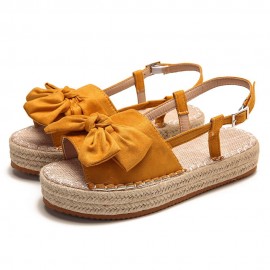 Plus Size Women Butterfly Knot Peep Toe Woven Platform Buckle Sandals