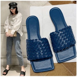 Women Square Toe Solid Color knitted Slip On Slippers