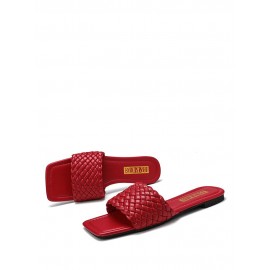 Women Square Toe Solid Color knitted Slip On Slippers