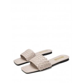 Women Square Toe Solid Color knitted Slip On Slippers