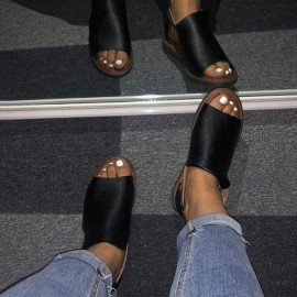 Women Minimalist Fish Mouth Hook Loop Rome Flat Sandals