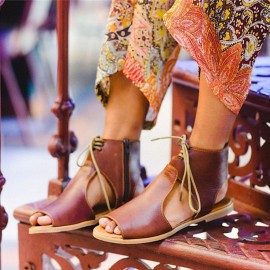 Women Hollow Out Comfy Retro Size Zipper Casual Flat Sandals